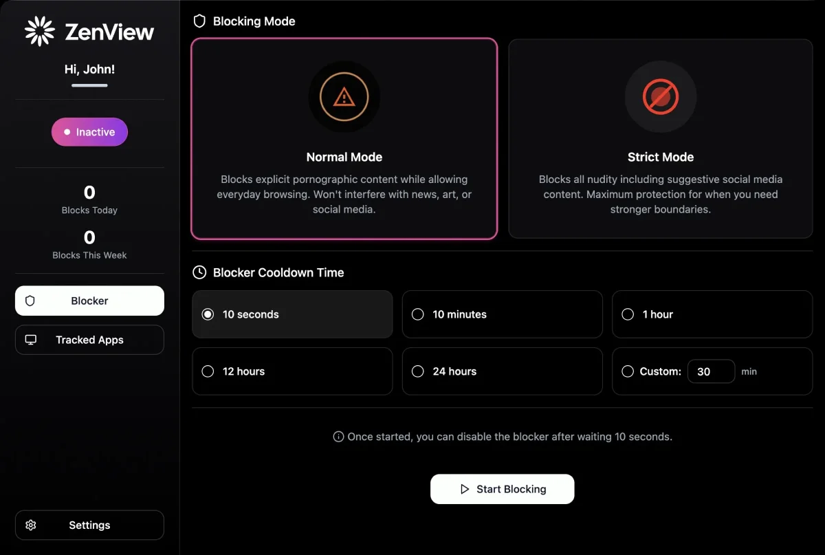 ZenView blocking mode settings for Normal and Strict protection
